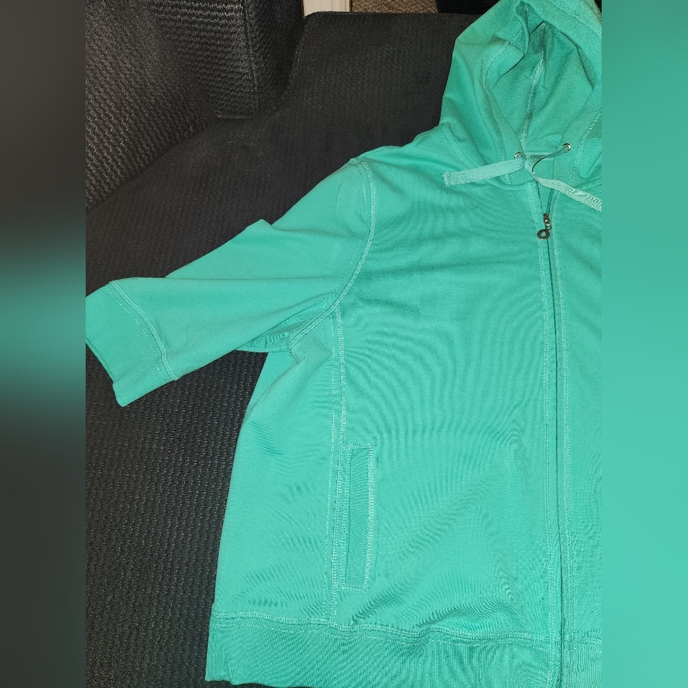 Women's Teal Allison Daley 3/4 Length Sleeve Zip Up Hoodie Size 3X - Picture 2 of 8